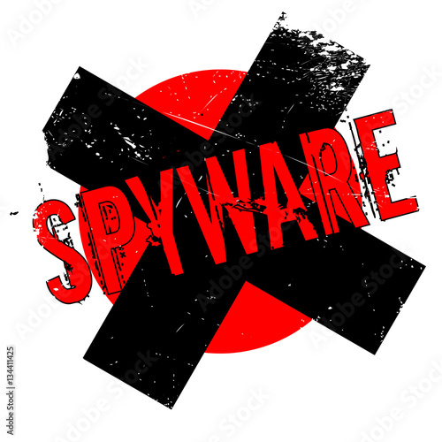 Spyware rubber stamp. Grunge design with dust scratches. Effects can be easily removed for a clean, crisp look. Color is easily changed.