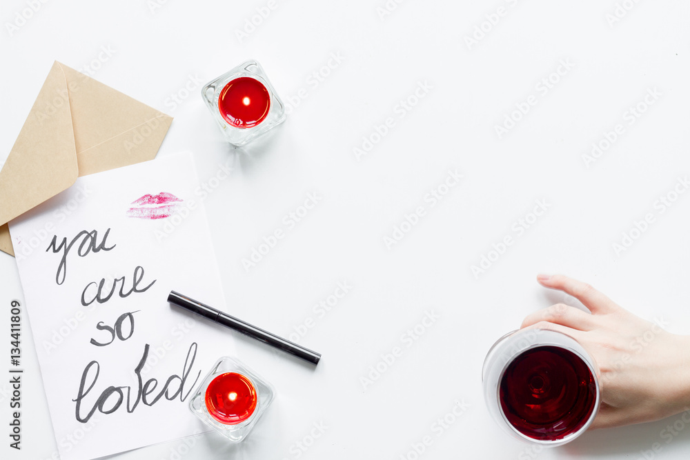 concept of Valentine Day love letter white background top view concept of Valentine Day love letter white background top view