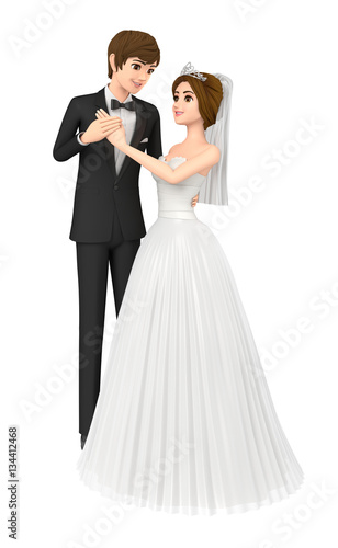 Fototapeta Naklejka Na Ścianę i Meble -  3D illustration character - The happy young couple who gets married.
