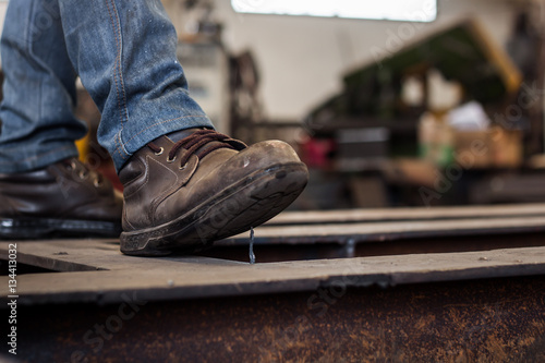 Safety shoes they walk in the plant