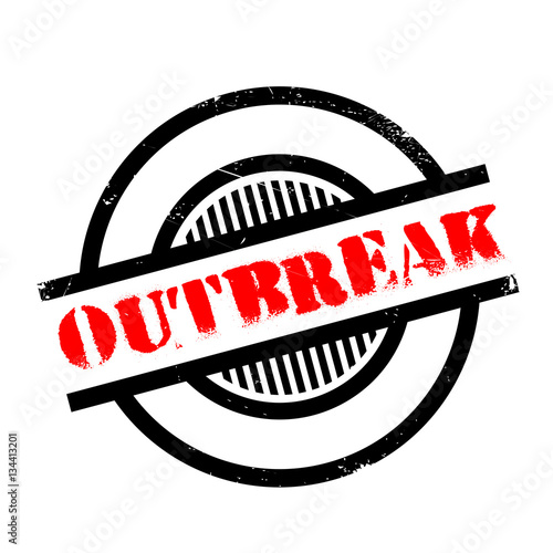 Outbreak rubber stamp. Grunge design with dust scratches. Effects can be easily removed for a clean, crisp look. Color is easily changed.