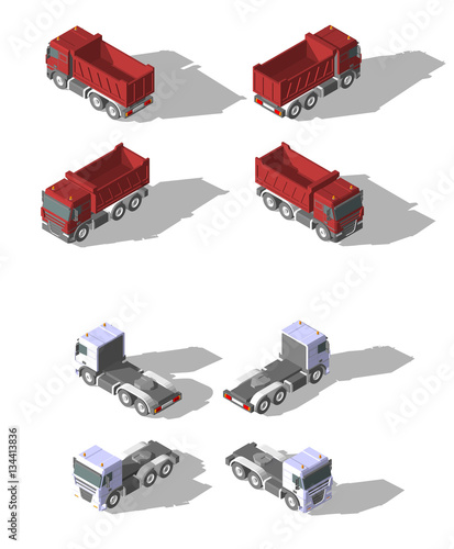 Vector isometric icon tipper truck.