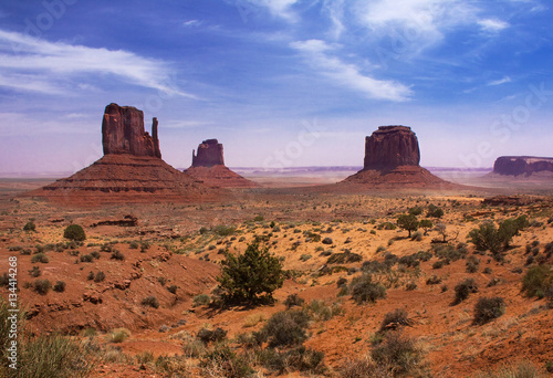 Monument Valley with West & East Mitten Buttes and Merrick Butte (L-R) in Utah
