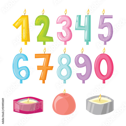 Vector candle numbers with fire.