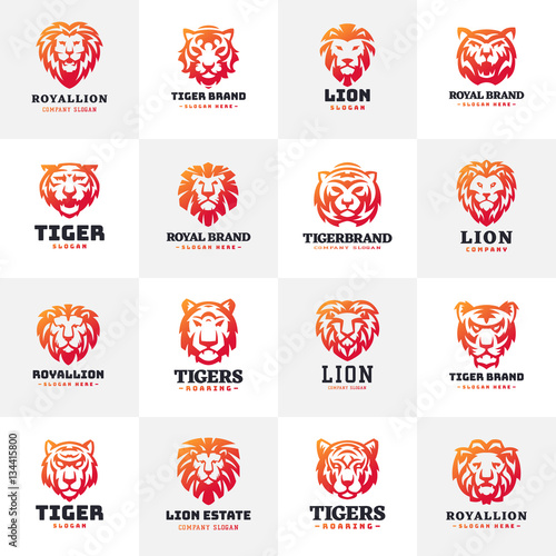 Fototapeta Naklejka Na Ścianę i Meble -  Tiger and lions face logo badge
