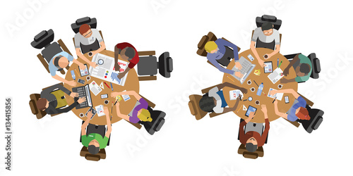 Business people sitting on table vector illustration