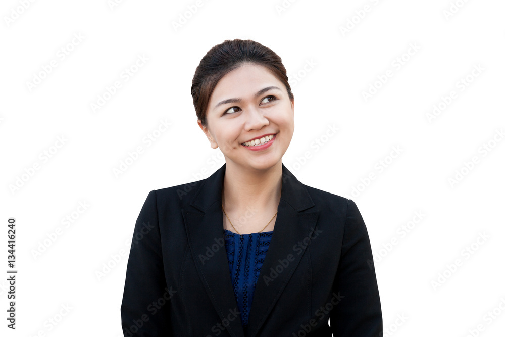 Business woman thinking with looking up in isolated on white Business woman thinking with looking up in isolated on white