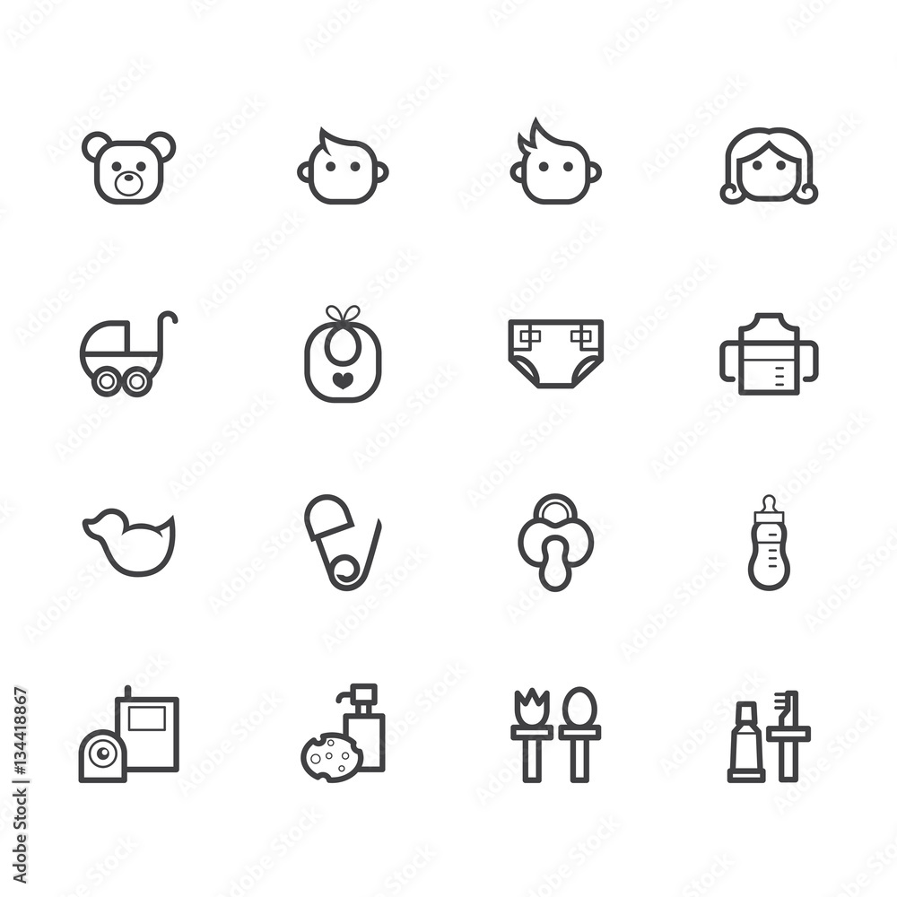 Baby stuff black icon set on white background. Baby stuff black icon set on white background.