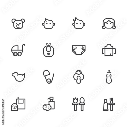 Baby stuff black icon set on white background.