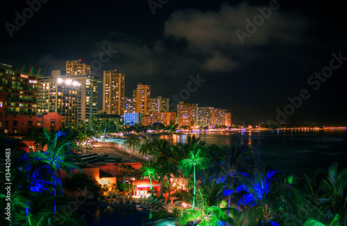 Waikiki at night with neon lights