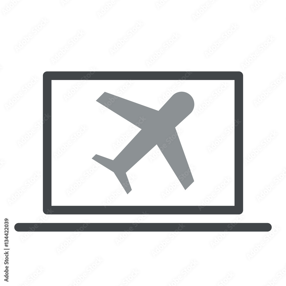 Plane icon - Flat design, glyph style icon - Gray enclosed in a computer
