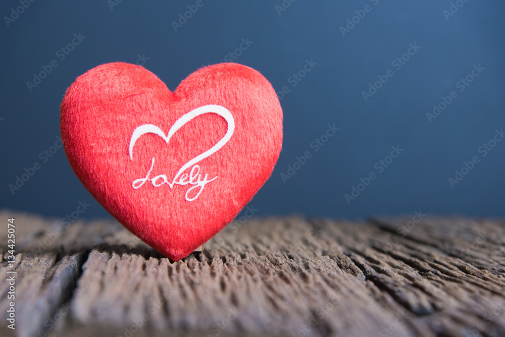 Fototapeta premium Valentines Day background with heart, Red heart on the wooden