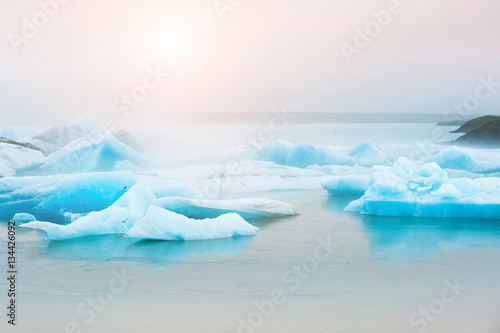 Blue icebergs in Jokulsarlon glacial lagoon  Iceland