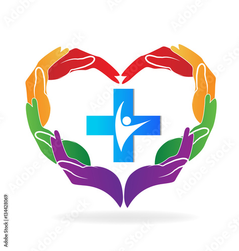 Helping hands heart love shape logo vector