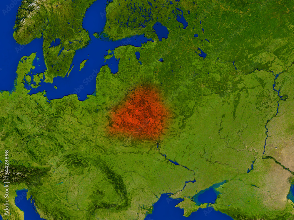 Belarus from space in red Belarus from space in red
