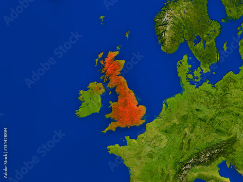 United Kingdom from space in red