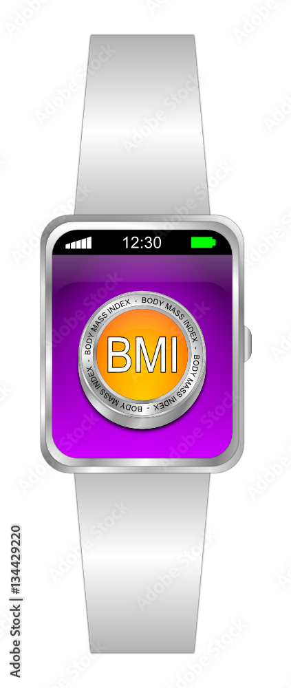 Smartwatch with BMI - Body Mass Index Button - 3D illustration Smartwatch with BMI - Body Mass Index Button - 3D illustration
