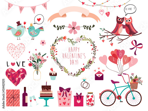 Valentine's day collection with hand drawn decorative elements