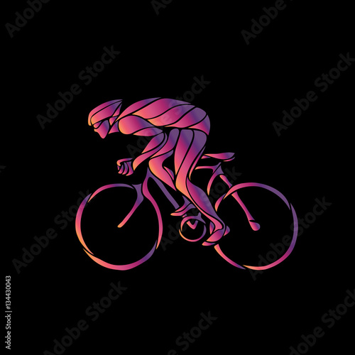 Cyclist in a bike race. Neon vector clipart