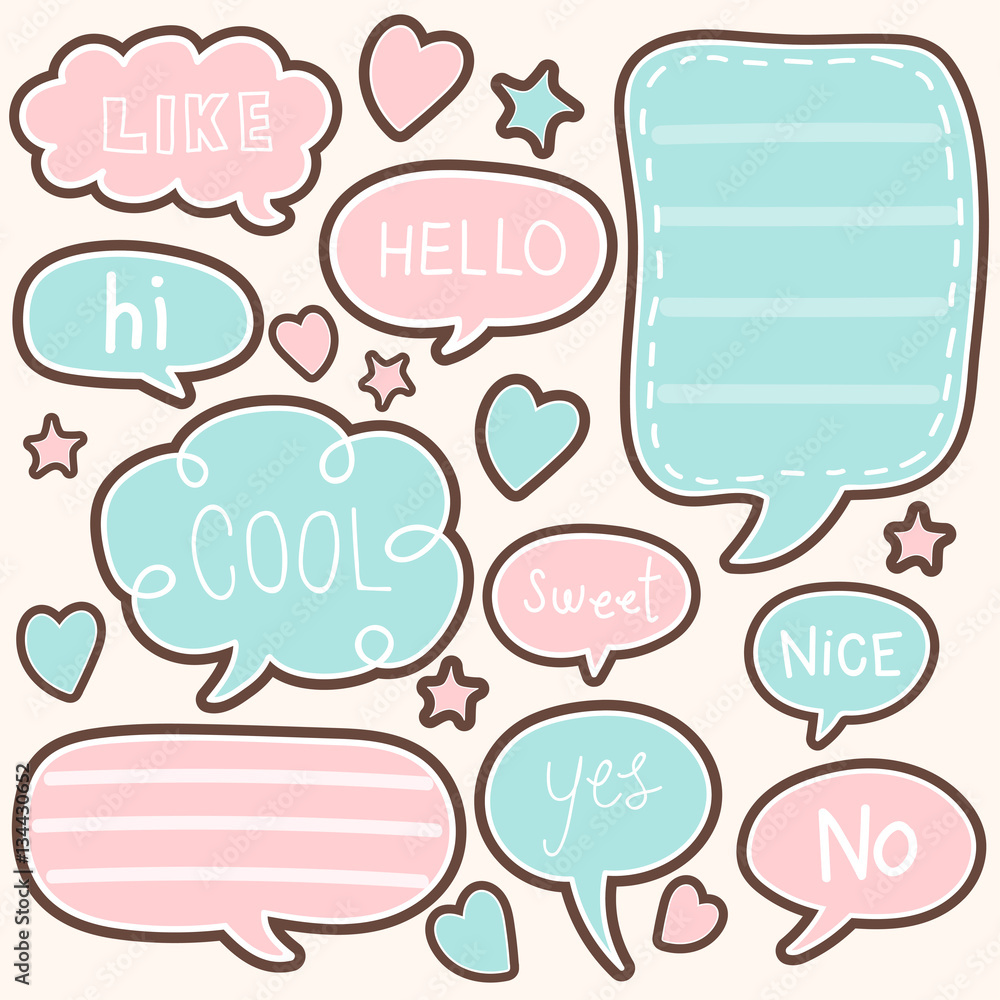 set of cute chat , talk , thought. bubbles sticker. vector illustration.