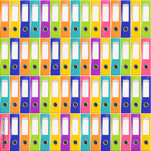 Vector rainbow office folders with arch mechanism on the shelf