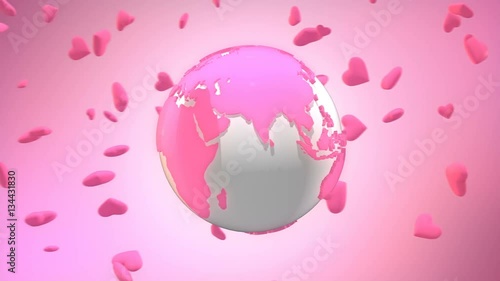 Spinning Valentine pink Earth surrounded by hearts