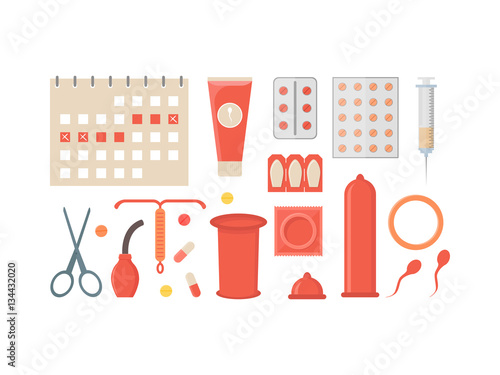 Cartoon Contraception Method Set. Vector