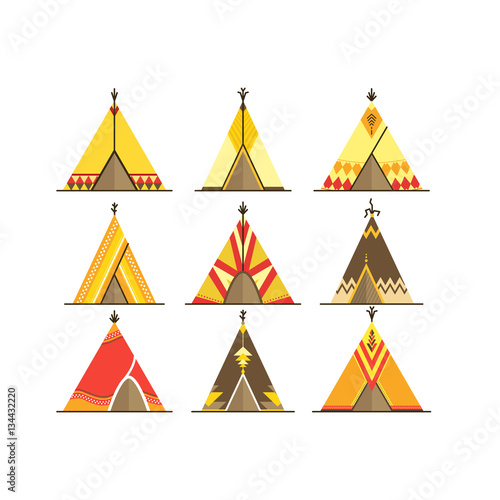 Cartoon Wigwams or Tepees Icons Set. Vector