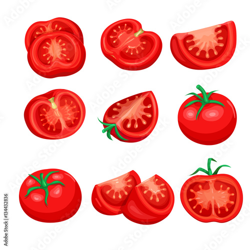 Vector tomato sliced set.