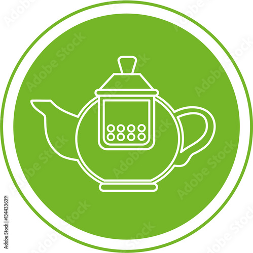 Element of the logo. Linear icon tea on the green circle.