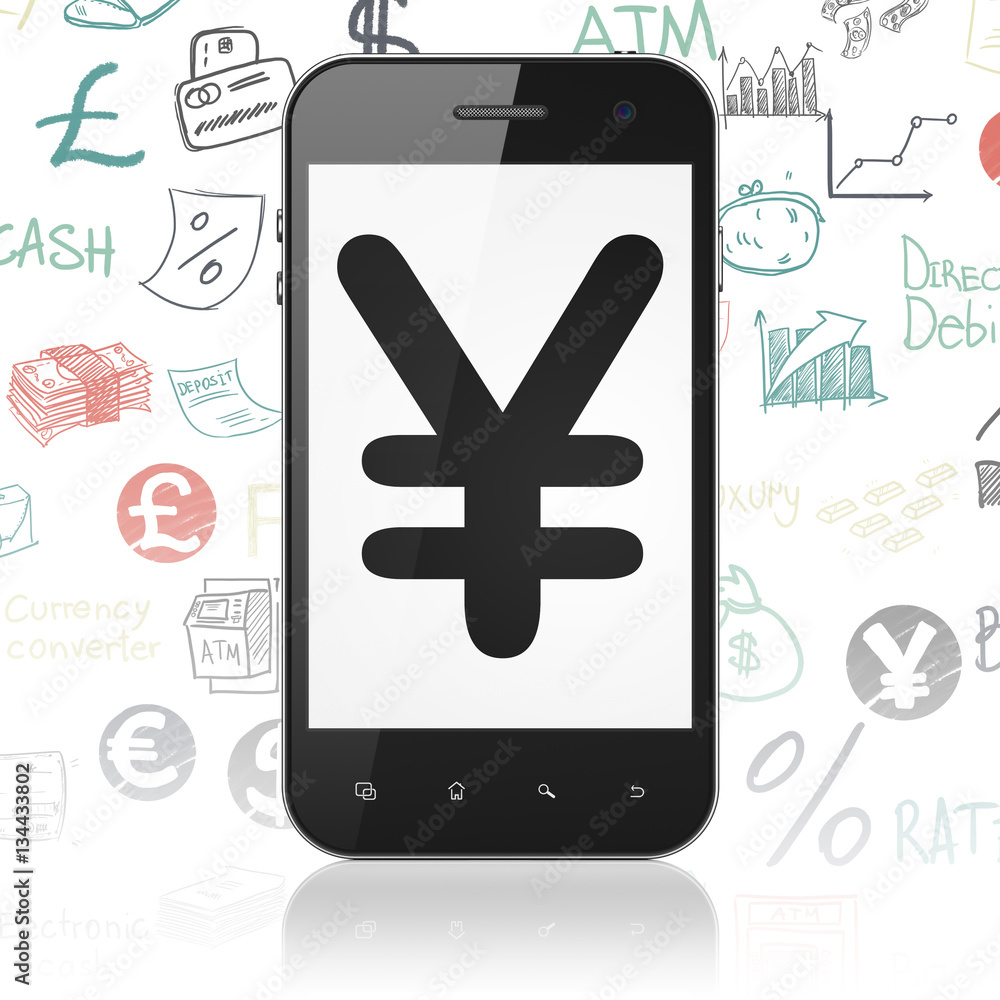 Currency concept: Smartphone with Yen on display Currency concept: Smartphone with Yen on display