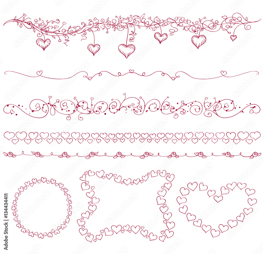 vector decorative design elements borders and frames with hearts vector decorative design elements borders and frames with hearts