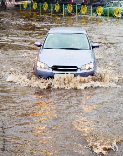 Flooded road traffic