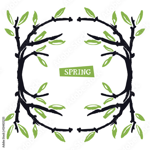 Branch with green leaves Spring design card