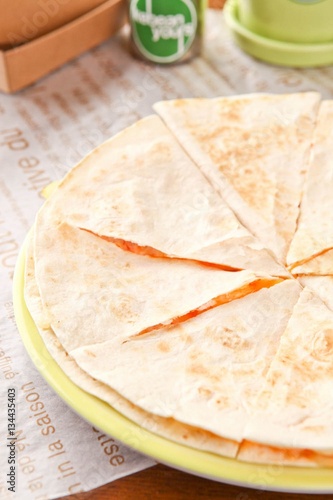 Quesadilla on table