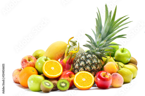 Fototapeta Naklejka Na Ścianę i Meble -  Group of ripe fruits for healthy and dieting, Various fresh fruits isolated on white background