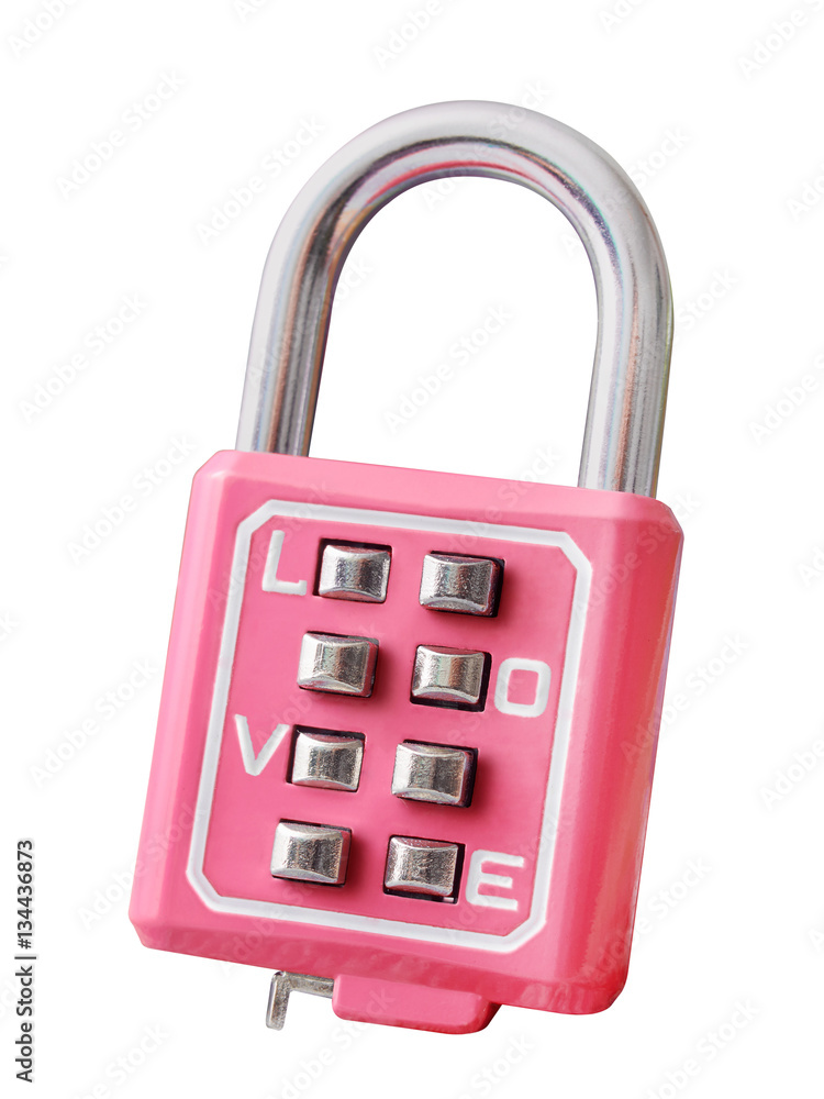 Pink lock love padlock on zipper isolated on white