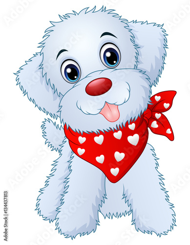 Cute cartoon puppy wearing a red scarf