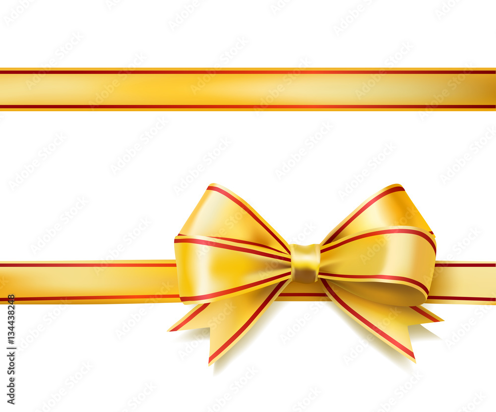 Fototapeta premium bright golden ribbon bow on white. vector