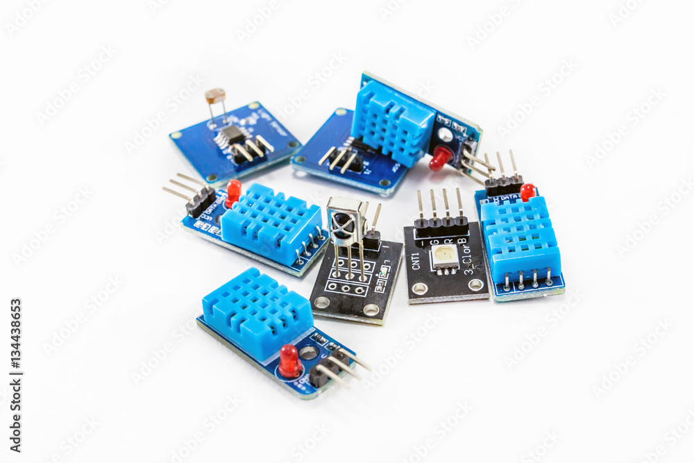 Light sensors on white background