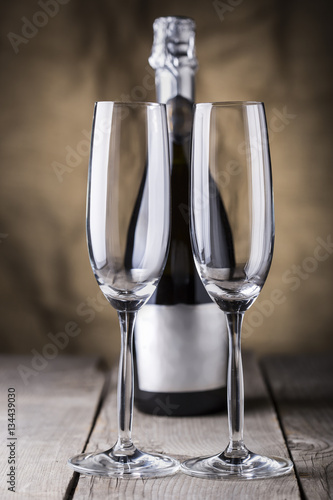 two champagne glasses and bottle,valentines day