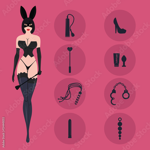 Fetish BDSM sexy woman in lingerie with sex toys