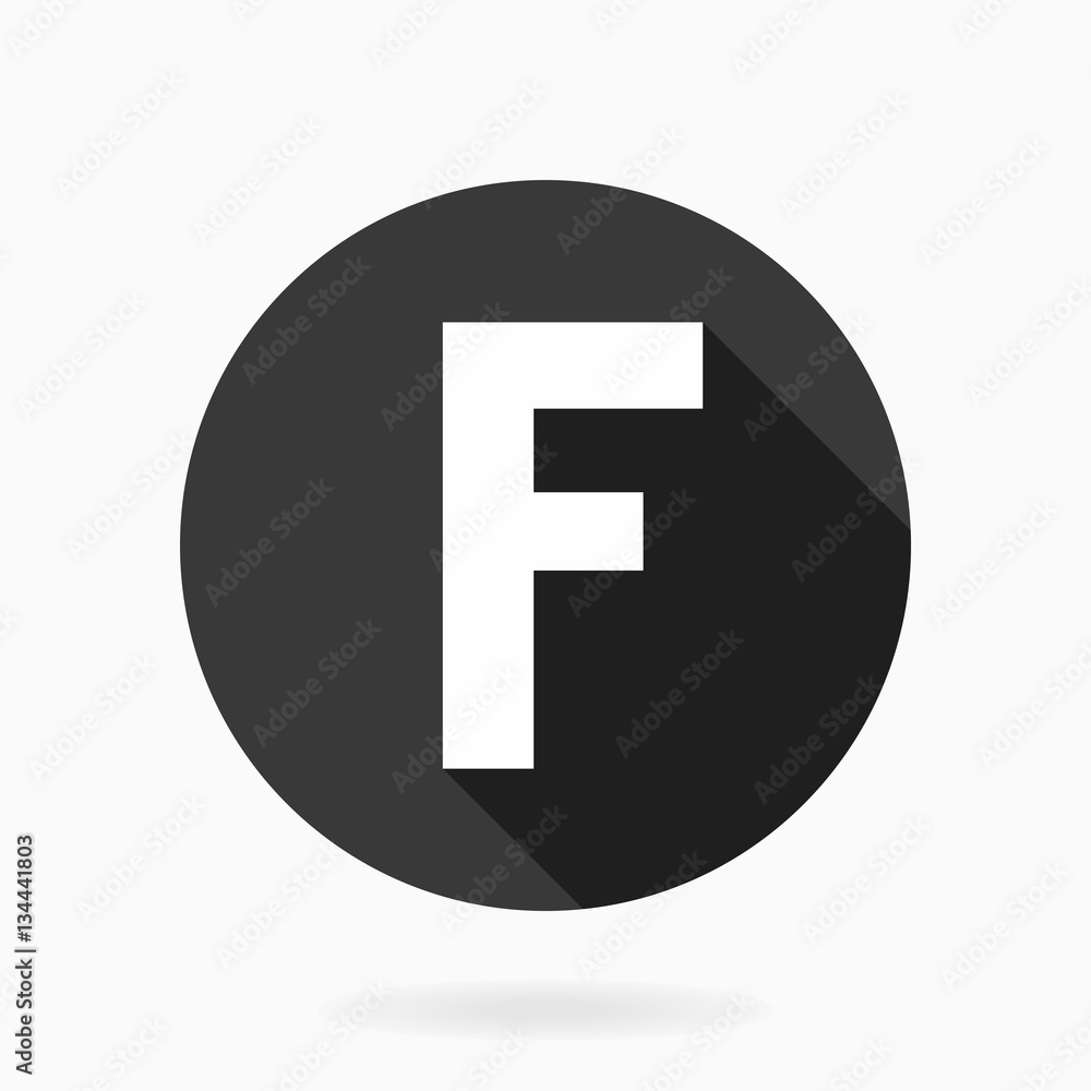 Fine vector white letter F in the circle. Flat design and long shadow Fine vector white letter F in the circle. Flat design and long shadow