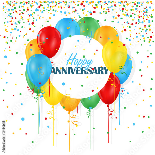 HAPPY ANNIVERSARY card with balloons and streamers
