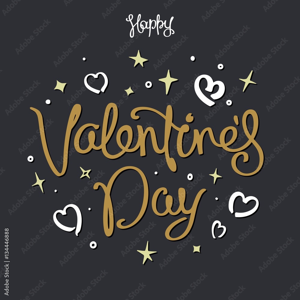 Happy Valentine's Day. Trendy greeting card with a handwritten calligraphy composition.
 Design elements. Vector illustration