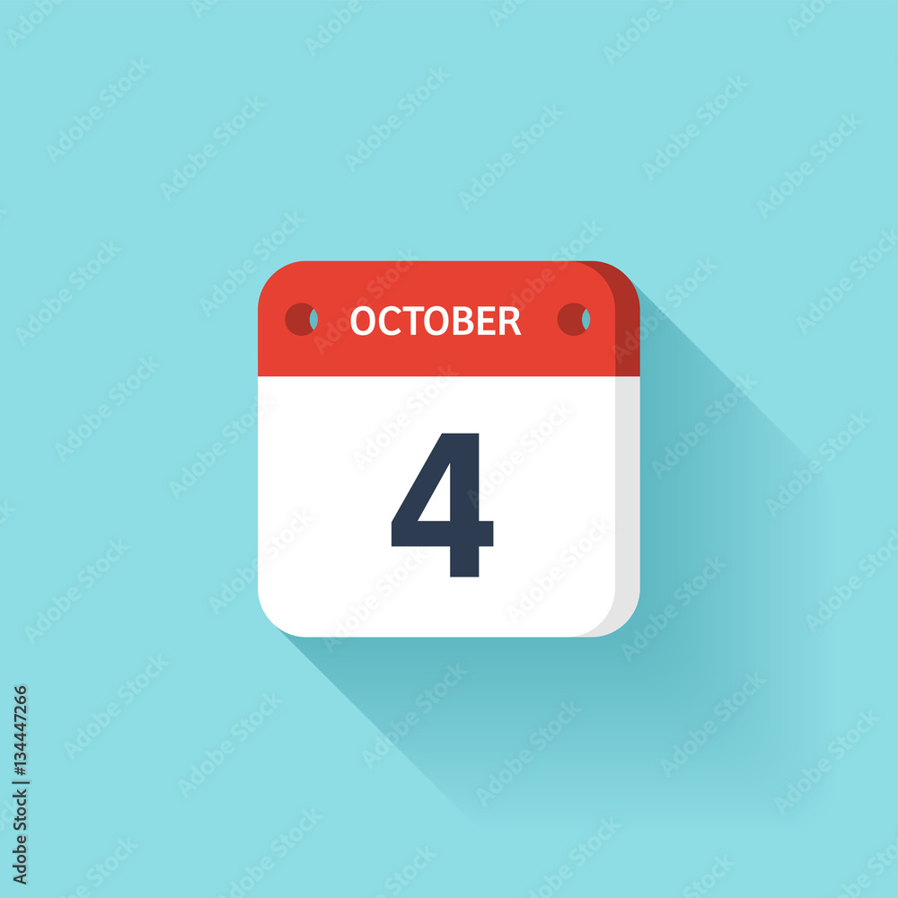 October 4. Isometric Calendar Icon With Shadow.Vector Illustration,Flat Style.Month and Date.Sunday,Monday,Tuesday,Wednesday,Thursday,Friday,Saturday.Week,Weekend,Red Letter Day. Holidays 2017. October 4. Isometric Calendar Icon With Shadow.Vector Illustration,Flat Style.Month and Date.Sunday,Monday,Tuesday,Wednesday,Thursday,Friday,Saturday.Week,Weekend,Red Letter Day. Holidays 2017.