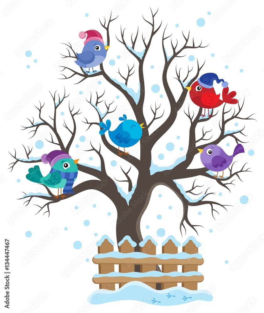 Winter tree with birds theme image 1