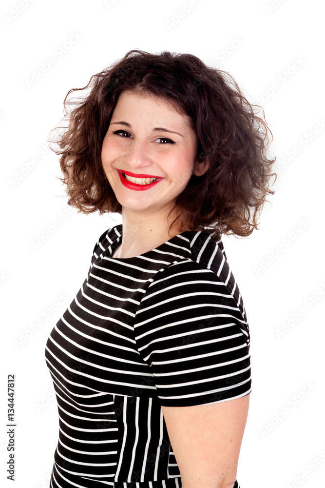 Beautiful curvy girl with striped dress and red lips Beautiful curvy girl with striped dress and red lips