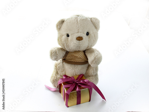 Cute Teddy Bear with Elegance Golden Gift Box