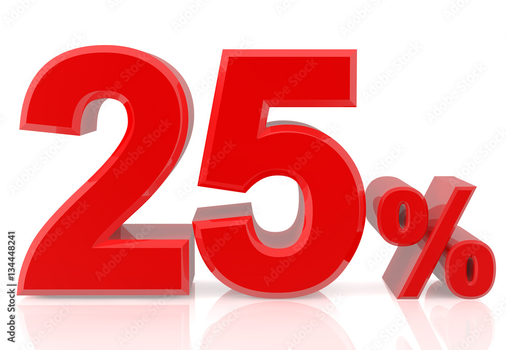 twenty five percent red 3d rendering twenty five percent red 3d rendering